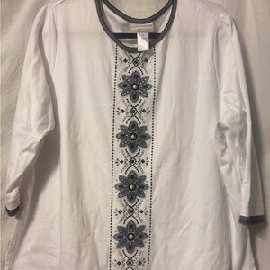 Alfred Dunner Cream Top with Black Embellishments